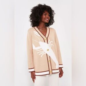TUCKERTUCK Tan Lobster Cotton Lauren Cardigan medium new